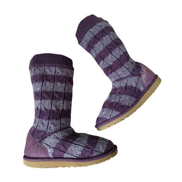 UGG Striped Knit Sock Boots size 5 Purple Limited Edition - Picture 3 of 8